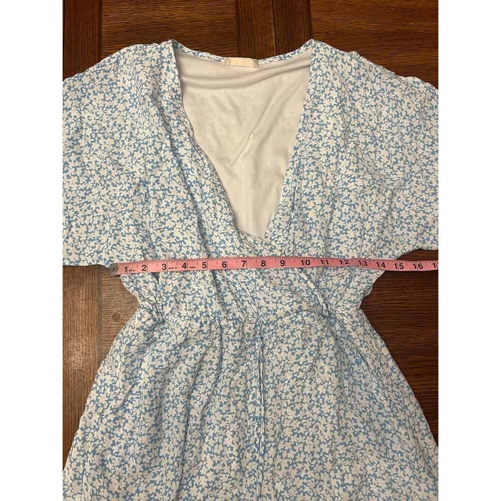Altar'd State Blue White Floral Wrap Romper Small Boho Cottagecore Summer Dress - Picture 7 of 14